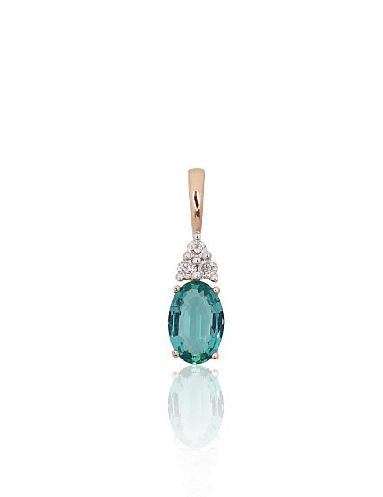 Kettenanhänger aus Rotgold mit Diamanten und Smaragd