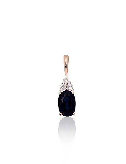 Kettenanhänger aus Rotgold mit Diamanten und Saphir