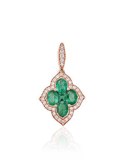 Kettenanhänger aus Rotgold mit Diamanten und Smaragden