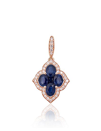 Kettenanhänger aus Rotgold mit Diamanten und Saphiren