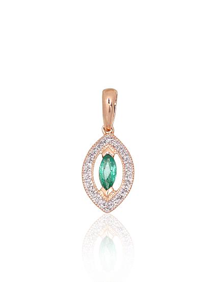 Red gold pendant with diamonds and an emerald
