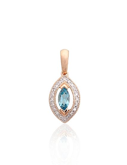 Red gold pendant with diamonds and a blue topaz