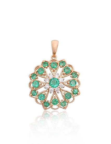 Kettenanhänger aus Rotgold mit Diamanten und Smaragden