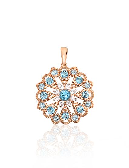 Kettenanhänger aus Rotgold mit Diamanten und blauen Topasen