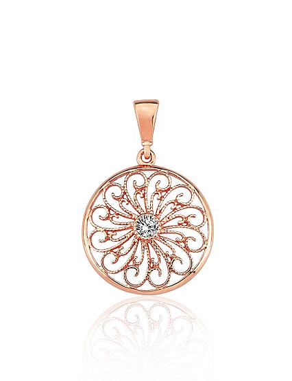 Red gold pendant with zirconias