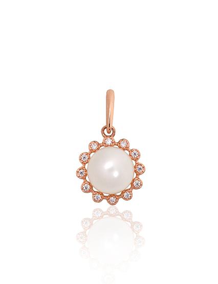 Red gold pendant with zirconias and pearls