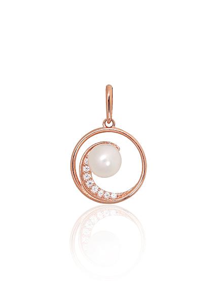 Red gold pendant with zirconias and pearls