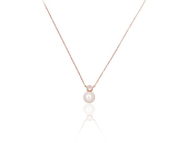Collier aus Rotgold mit Zirkonia und Perlen
