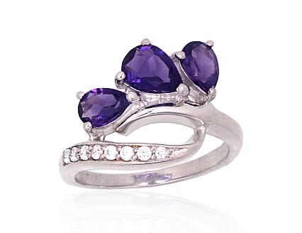 Silver ring with zirconias and amethysts