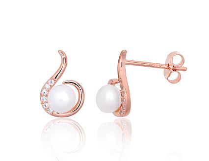 Silver earrings with gold plating, zirconias and pearls