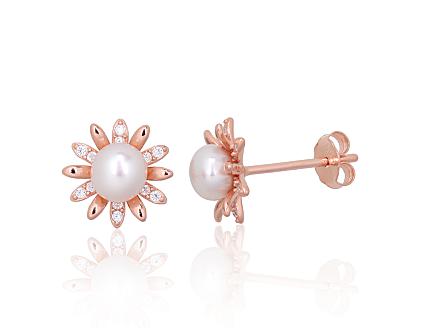 Silver earrings with gold plating, zirconias and pearls
