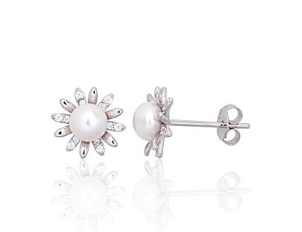 Silver earrings with zirconias and pearls