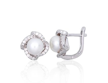 Ohrringe aus Silber mit Zirkonia und Perlen