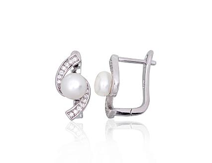Ohrringe aus Silber mit Zirkonia und Perlen