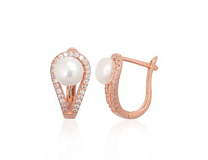 Silver earrings with gold plating, zirconias and pearls