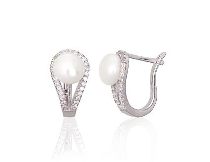 Silver earrings with zirconias and pearls