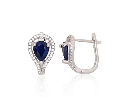 Серьги из серебра с цирконами и сапфирами