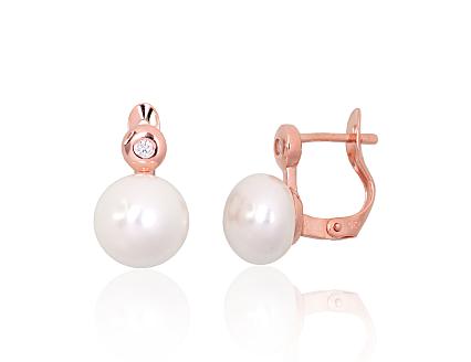 Silver earrings with gold plating, zirconias and pearls