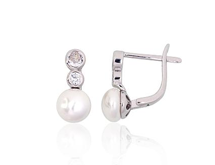 Silver earrings with zirconias and pearls