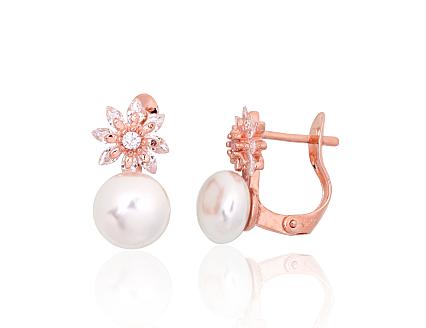 Silver earrings with gold plating, zirconias and pearls