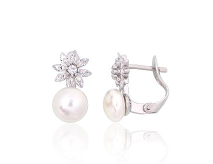 Silver earrings with zirconias and pearls