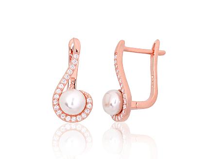 Silver earrings with gold plating, zirconias and pearls