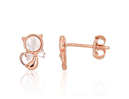 Silver earrings with gold plating, zirconias and mother-of-pearl