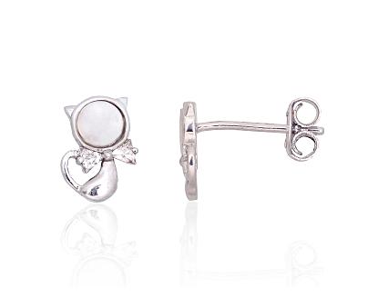 Silver earrings with zirconias and mother-of-pearl