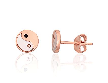 Silver earrings with gold plating, zirconias and mother-of-pearl