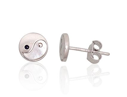 Silver earrings with zirconias and mother-of-pearl