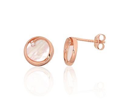 Silver earrings with gold plating, zirconias and mother-of-pearl