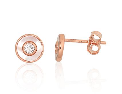 Silver earrings with gold plating, zirconias and mother-of-pearl