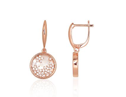 Silver earrings with gold plating, zirconias and mother-of-pearl