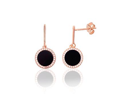 Silver earrings with gold plating, zirconias and onyxes