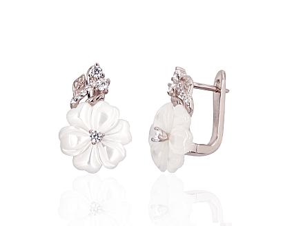 Ohrringe aus Silber mit Zirkonia und Perlmutter