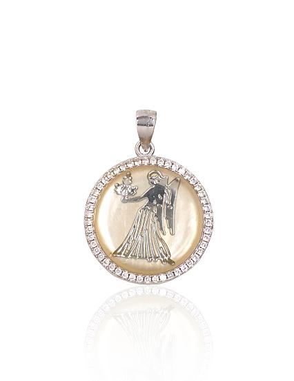 Silver pendant with zirconias and mother-of-pearl