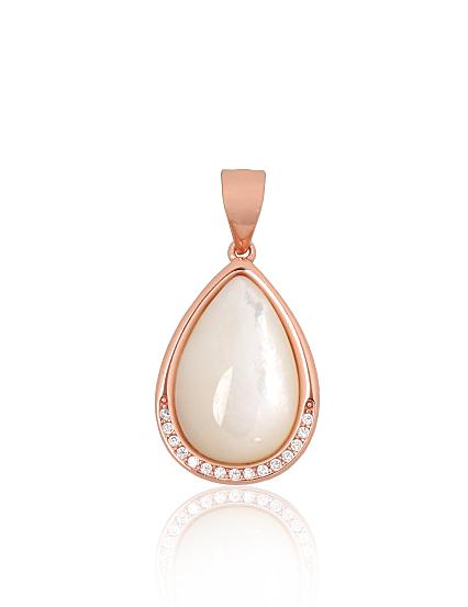 Silver pendant with gold plating, zirconias and mother-of-pearl