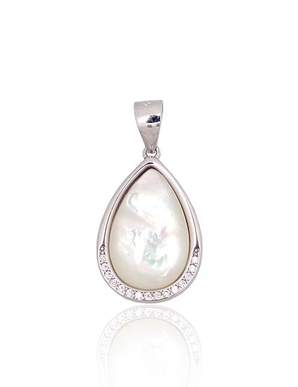 Silver pendant with zirconias and mother-of-pearl