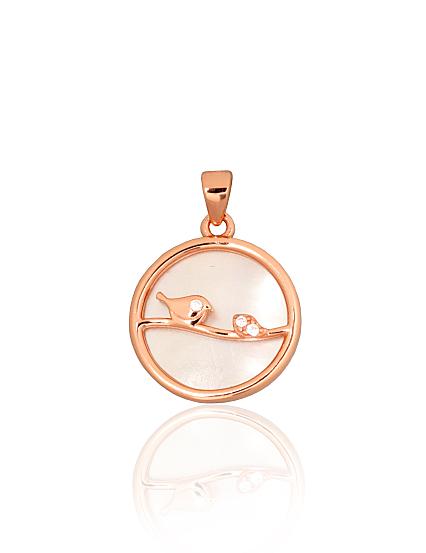 Silver pendant with gold plating, zirconias and mother-of-pearl